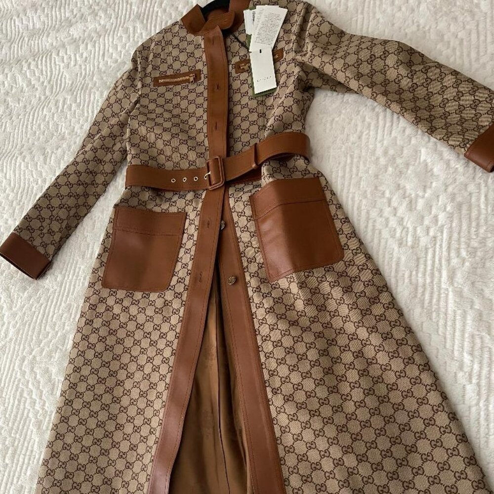 Brand New and Never Used with Tags Gucci canvas leather-trim trench coat